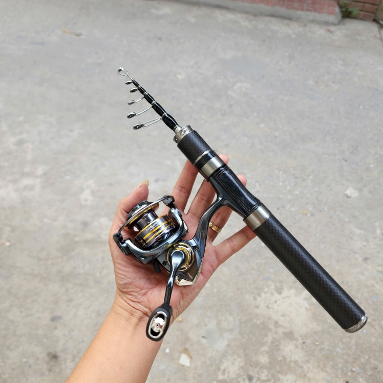 hot Bộ Cần Lure Rút mini Black V3 kèm Máy Pr800 thu gọn 27cm cao cấp - Bộ cần lure nhét cốp cao cấp 