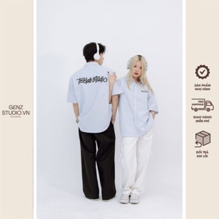  Áo Sơ Mi Ngắn Tay Teelab Kẻ Sọc Graffiti Oversize Shirt Unisex Nam Nữ 