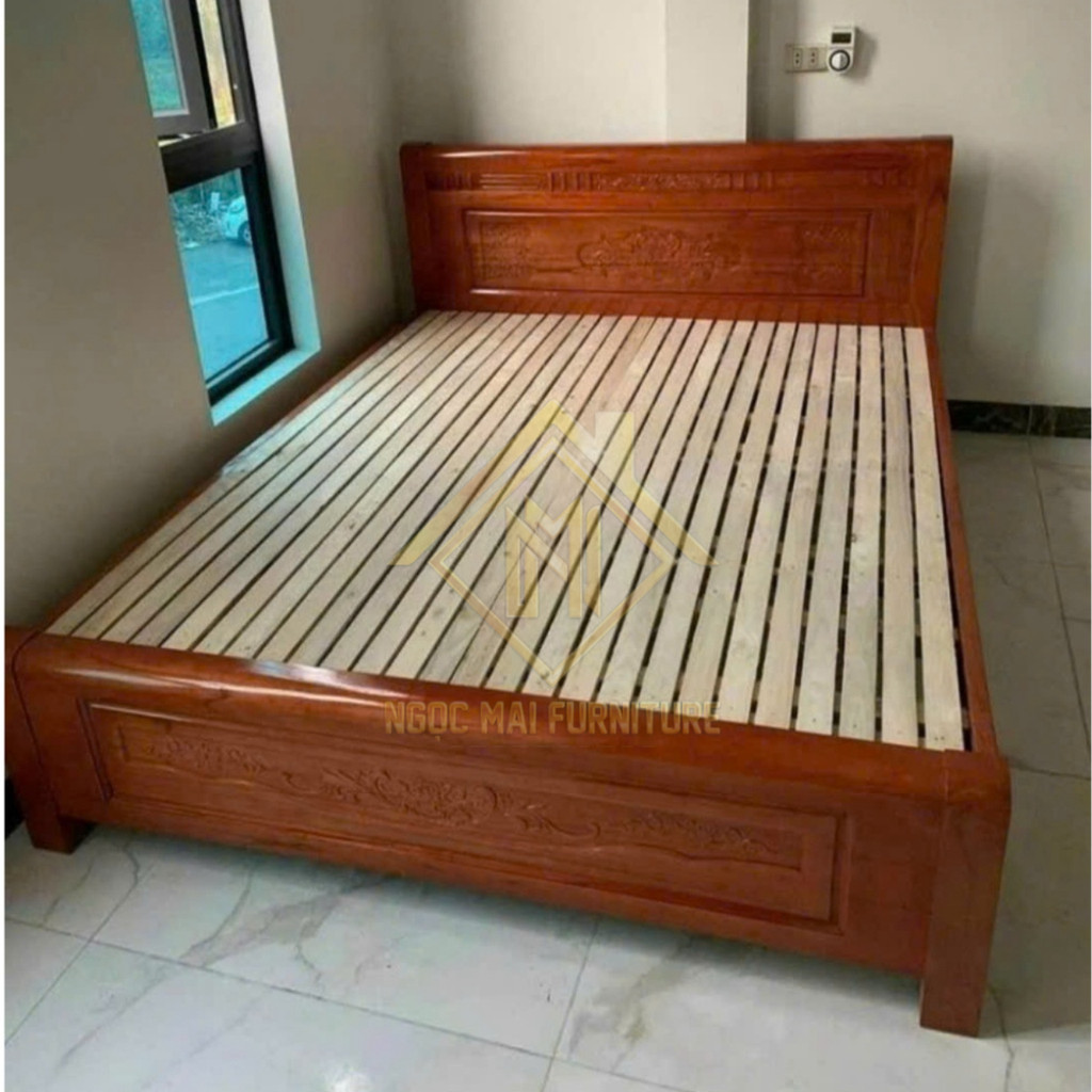Giường gỗ sồi thời thượng gọn gàng, giường nằm ngủ gỗ ngẫu nhiên 1m6x2m, 1m8x2m - bh 12