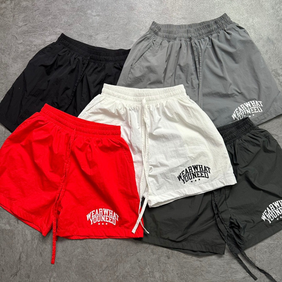 "XẢ KHO"Quần short dù WWYNSTU logo wwyn signature black / grey dù gió nhăn cao cấp 2 lớp
