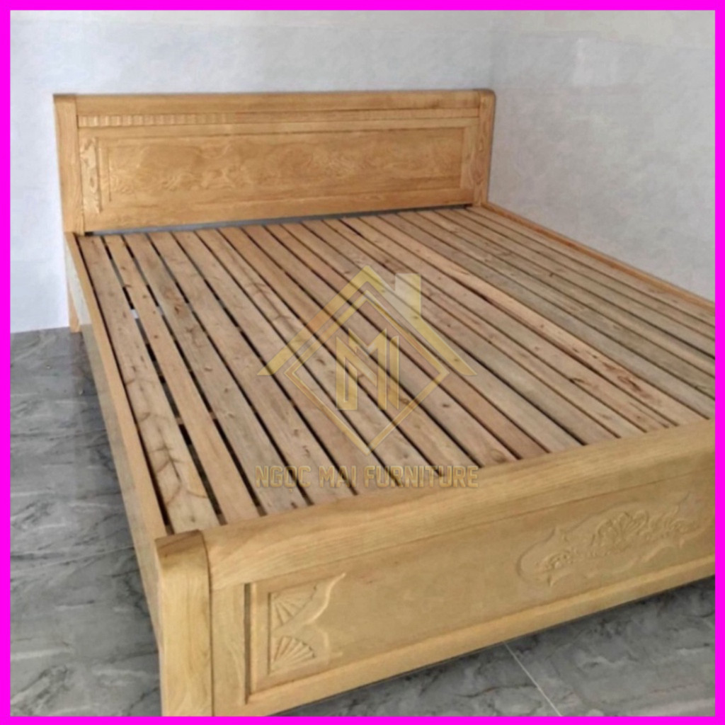 Giường gỗ sồi cao cấp gọn gàng, giường nằm ngủ gỗ đương nhiên 1m6x2m, 1m8x2m - bh 12