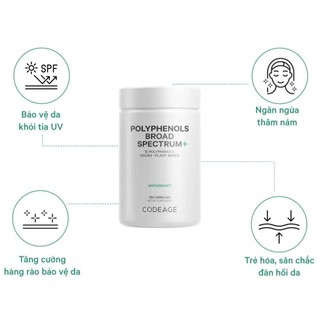 TPBVSK Viên chống nắng hỗ trợ sáng da CodeAge Polyphenols Broad Spectrum 120 viên, hỗ trợ cải thiện thâm nám sáng
