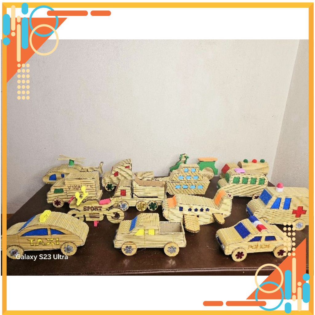 Phương tiện giao thông Steam, làm bằng trúc, đồ chơi mầm non làm bằng trúc, set 6 cái