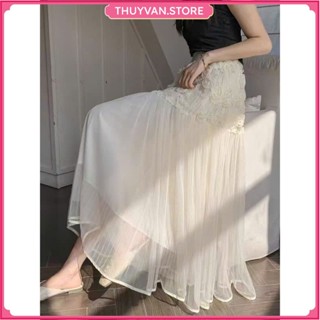 thuyvan.store - 2636 Chân váy xoè bồng gắn hoa dáng dài 85-90cm cách điệu bánh bèo tiểu thư hàng Quảng Châu, váy ren