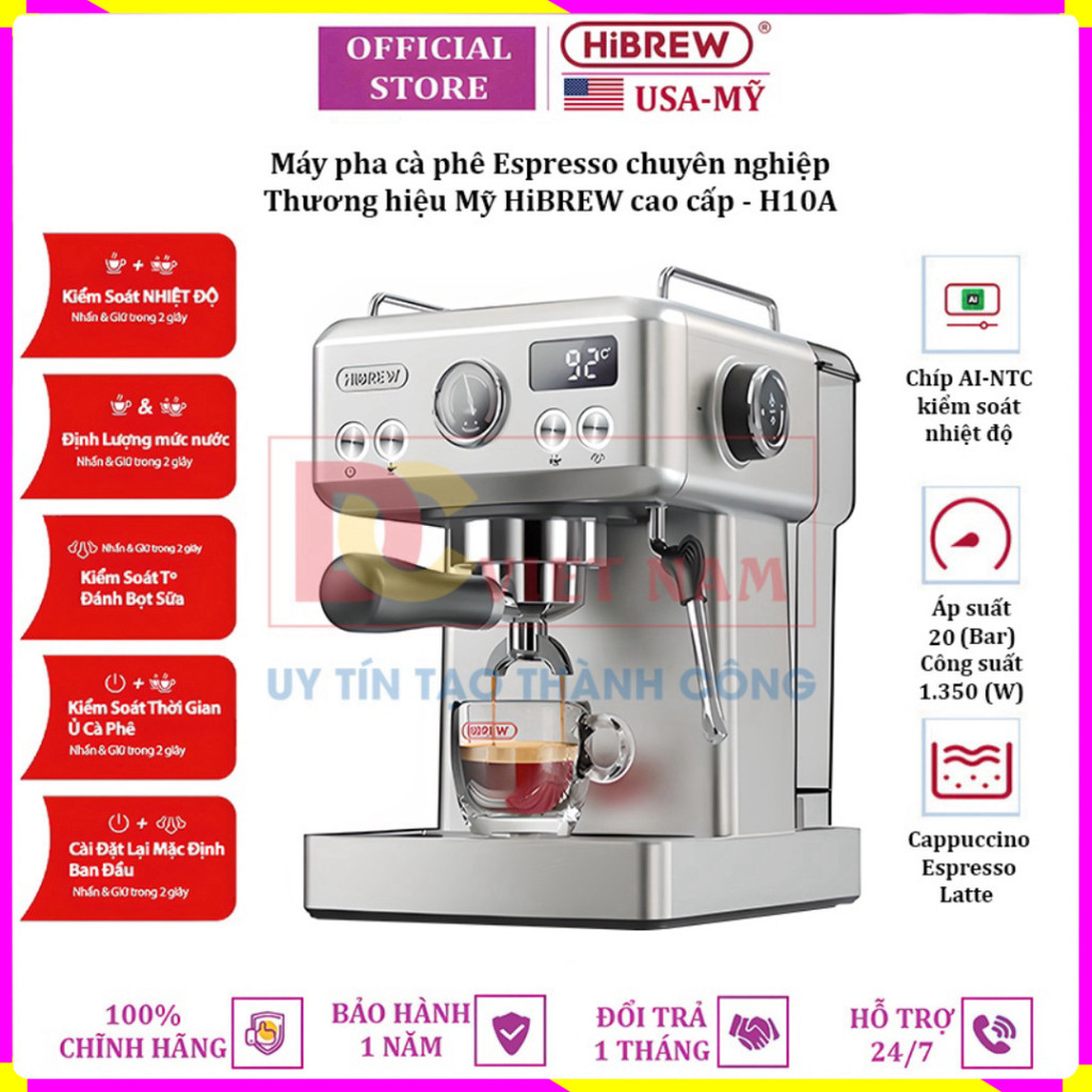 Máy pha cà phê Espresso thương hiệu HiBREW H10A, áp suất 20bar - Hàng Nhập Khẩu (BH 12 THÁNG)