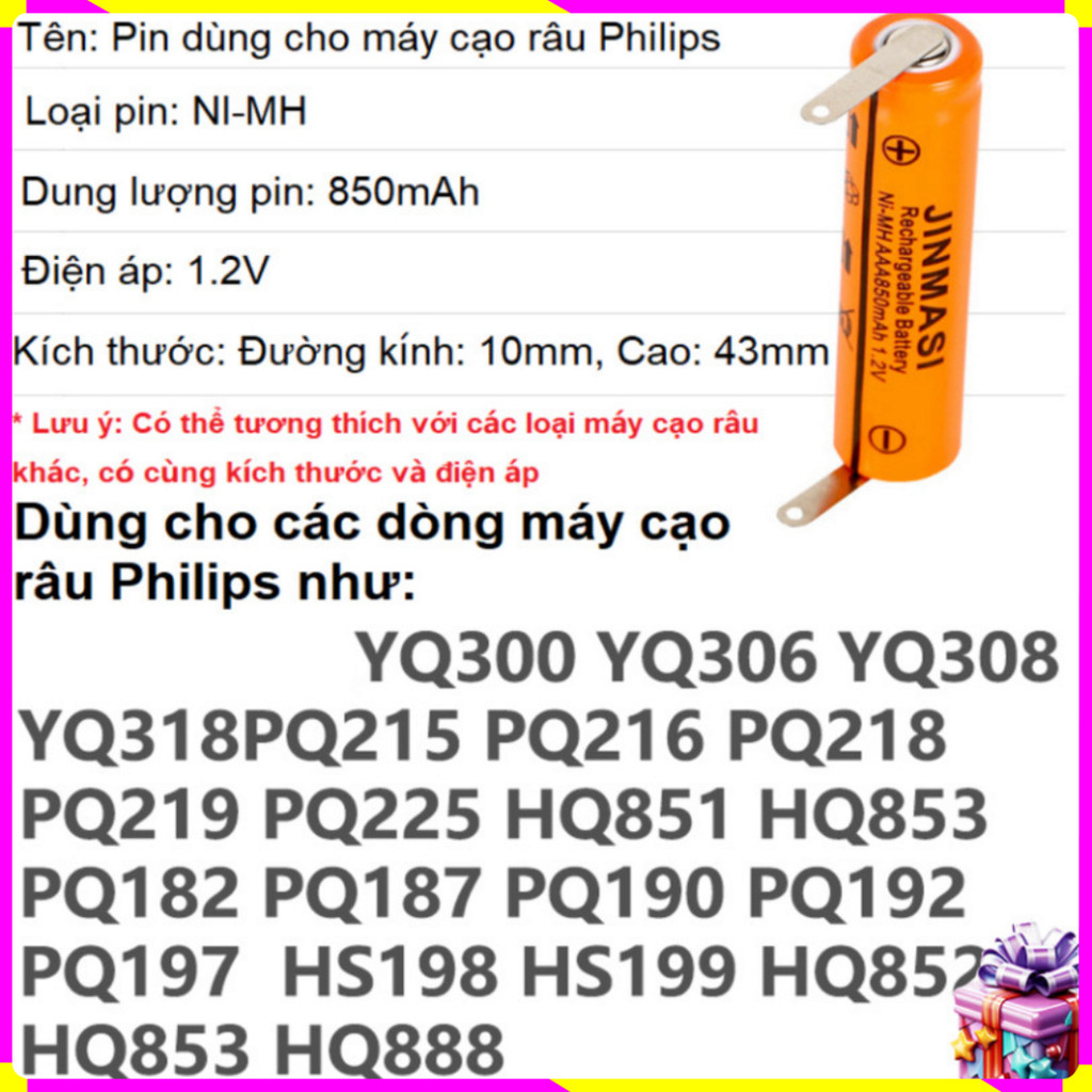 [NEW]  Pin Jinmasi JM850 dùng cho máy cạo râu Philips Ni-MH 1.2V, 850mAh .