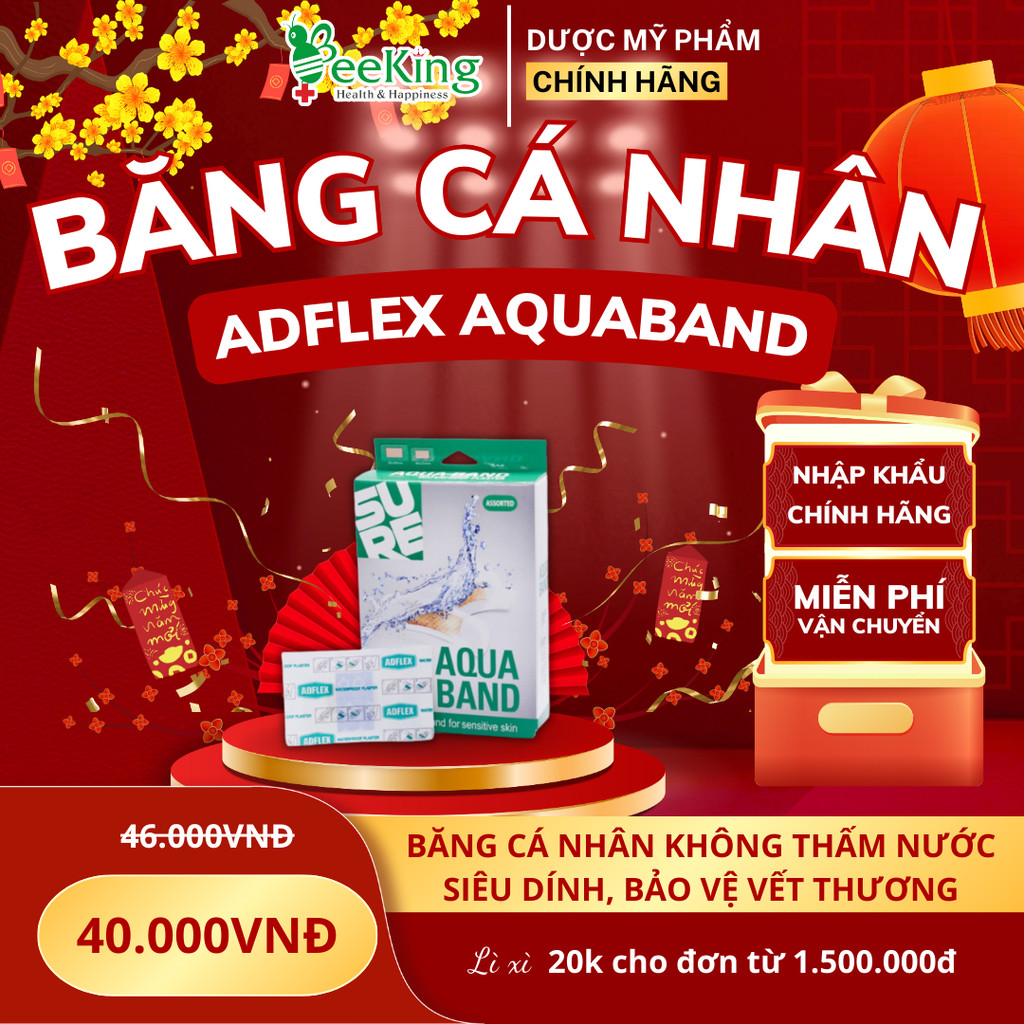 Băng cá nhân không thấm nước ADFLEX AQUABAND - Hộp 6 miếng 5cmx3cm và 6 miếng 4cmx2,5cm