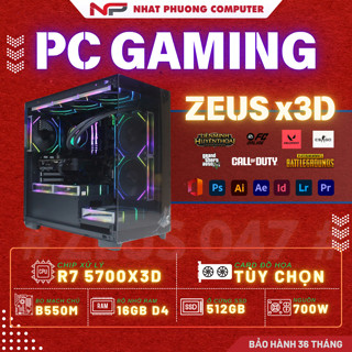  Bộ máy tính PC AMD ZEUS Ryzen 7 5700x3D + RTX 4060 Ti + Ram 16GB + SSD 512GB chiến mọi game - Bảo hành 36 Tháng 