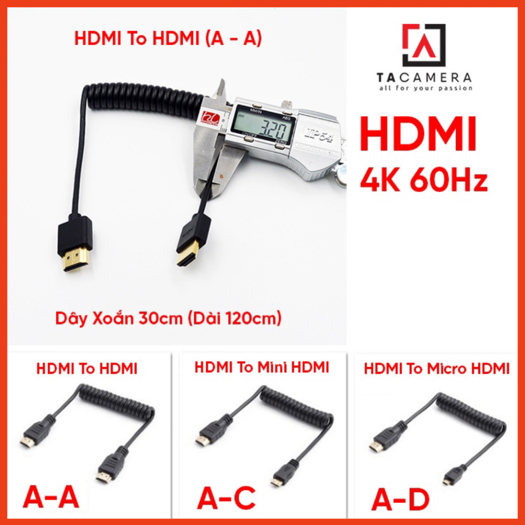Dây Cáp HDMI To HDMI / MiniHDMI / MicroHDMI (4K 60Hz Dây Xoắn - 120cm