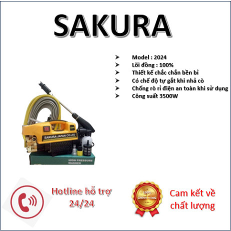 Máy rửa xe Sakura 3500 - Lõi  100% - Máy rửa xe mini bảo hành 24 Tháng_ASK9093
