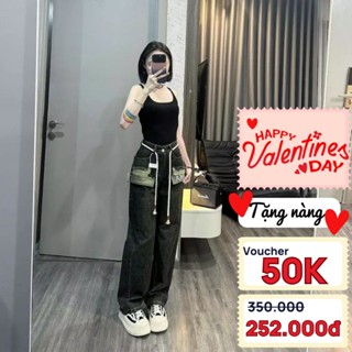 Quần ống suông nữ NIRA.JEAN ( tặng kèm dây) quần jean ống rộng trơn basic thêu chữ KAKA size S M L 368