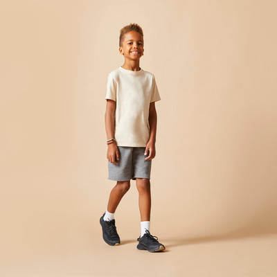 Quần short cotton unisex cho trẻ em vân xám Decathlon DOMYOS mã 8756042