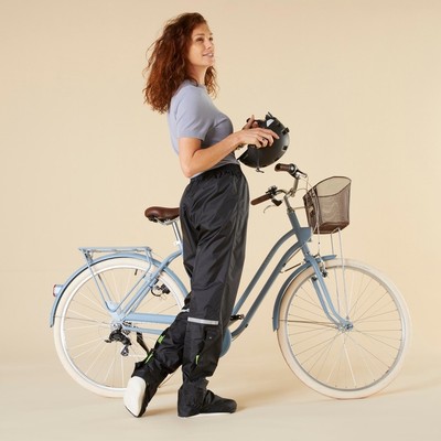 Quần đi mưa, đạp xe thành phố cao cấp cho người lớn đen DECATHLON BTWIN mã 8402040