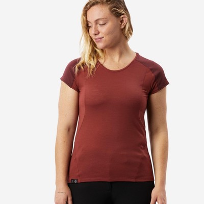 Áo thun trekking nữ ngắn tay bằng len merino mt500 nâu Decathlon FORCLAZ mã 8852874