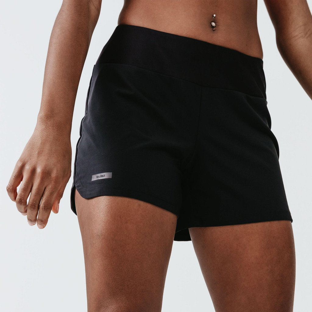 Quần short chạy bộ nữ run dry đen Decathlon KALENJI
