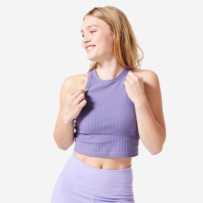 Áo thun không tay tập fitness rib 520 cho nữ tím DECATHLON DOMYOS mã 8749907