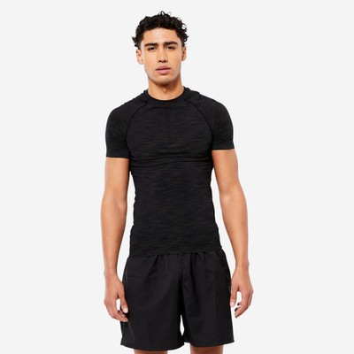 Áo thun tập gym nam ngắn tay cổ tròn DECATHLON Đen