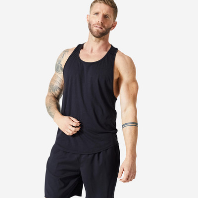 Áo thun không tay tập gym nam thoáng khí đen Decathlon DOMYOS mã 8604421