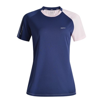 Áo thun cầu lông thông thoáng 530 cho nữ xanh dương hồng DECATHLON perfly mã 8650145