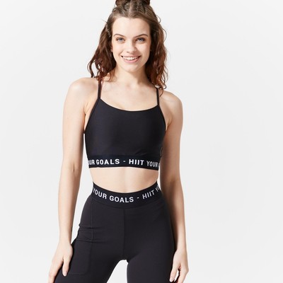 Áo bra thể thao nữ nâng đỡ thấp FBRA 120 đen DECATHLON DOMYOS mã 8852766