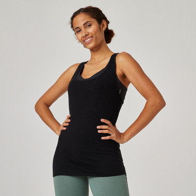Áo thun không tay tập fitness 500 cho nữ đen DECATHLON DOMYOS mã 8645599