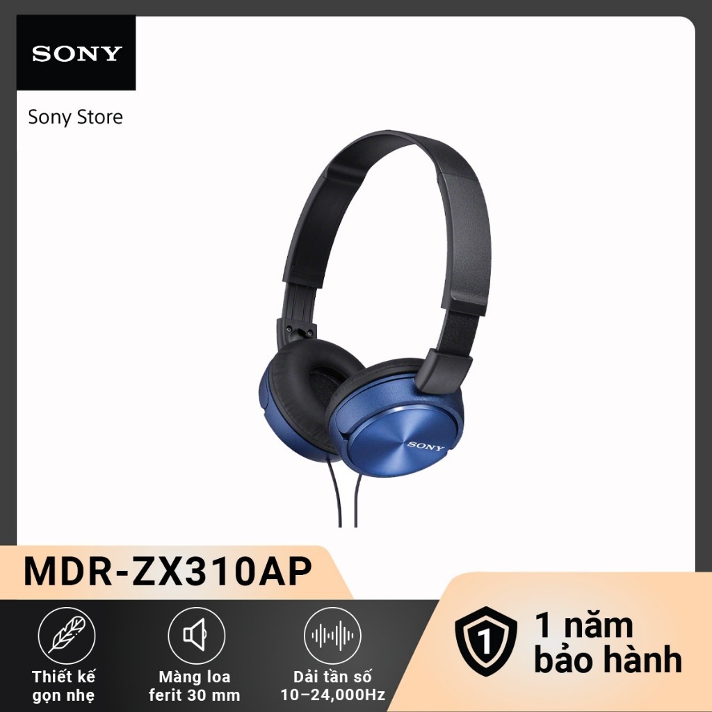 Tai nghe có dây Sony MDR-ZX310AP thiết kế gập gọn, màng loa Neodymium cho âm thanh mạnh mẽ, chuẩn âm | BigBuy360 - bigbuy360.vn