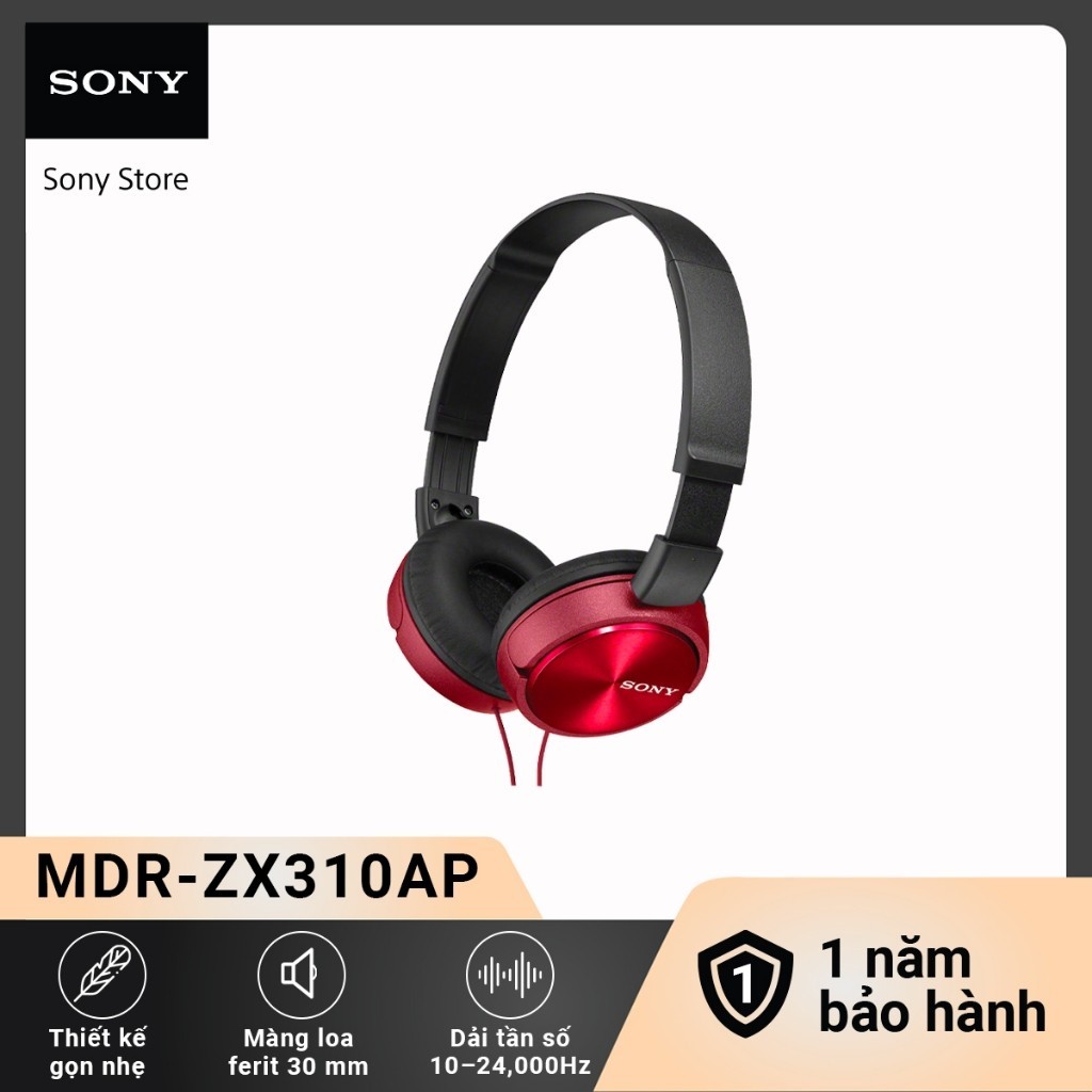 Tai nghe có dây Sony MDR-ZX310AP thiết kế gập gọn, màng loa Neodymium cho âm thanh mạnh mẽ, chuẩn âm | BigBuy360 - bigbuy360.vn