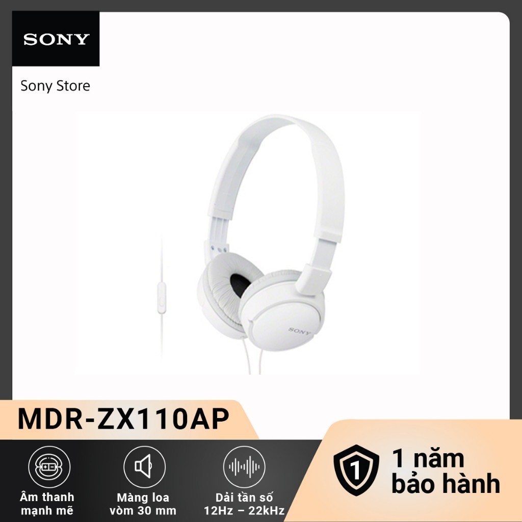 Tai nghe dây Sony MDR-ZX110AP choàng đầu, màng loa 30mm, âm thanh cân bằng, tích hợp micro đàm thoại | BigBuy360 - bigbuy360.vn