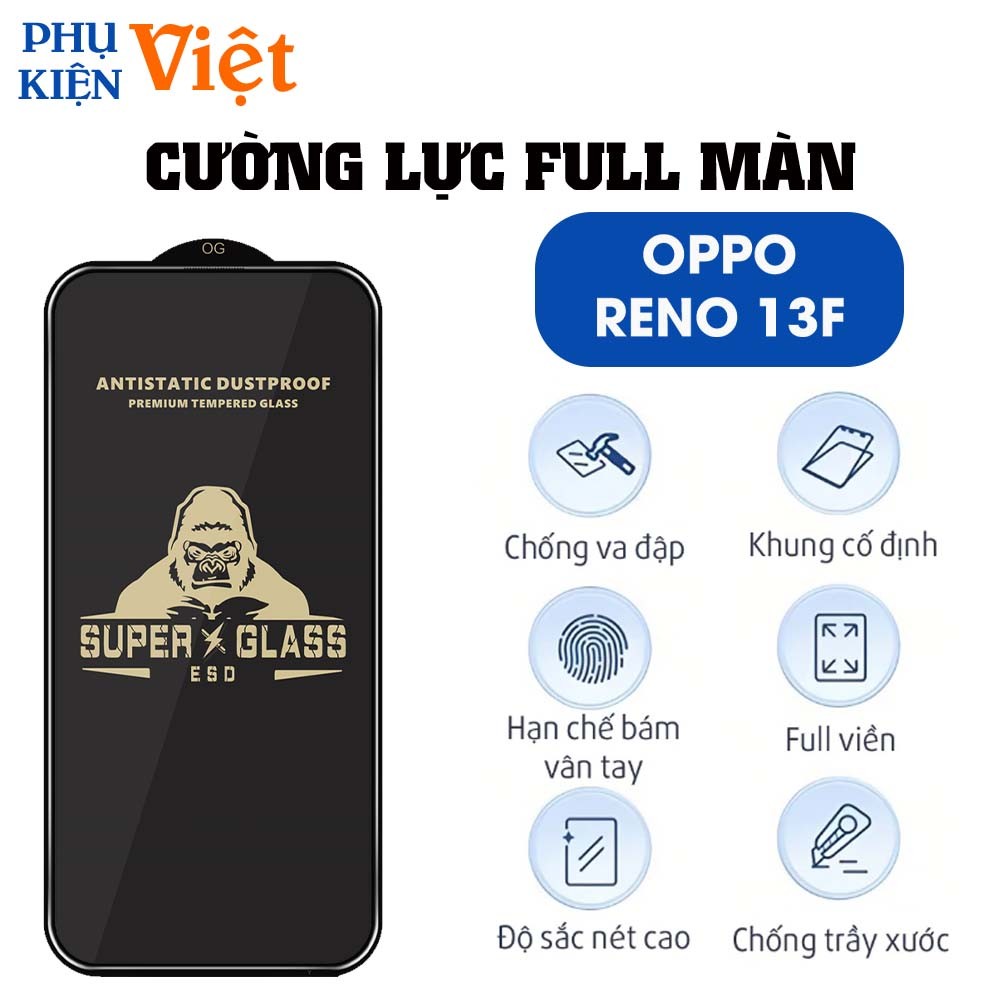Kính cường lực Oppo Reno13 F / Reno 13F tràn viền bảo vệ mặt trước toàn