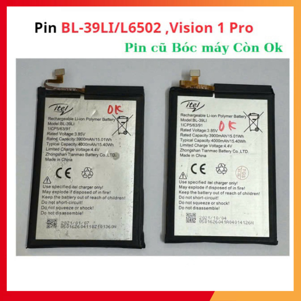 Pin BL-39LI/L6502 ,Vision 1 Pro ,itel ,cũ bóc máy còn đẹp