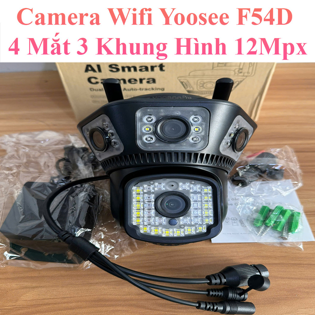 Camera Wifi 4 Mắt 3 Khung Hình 12Mpx Yoosee F54D Hỗ Trợ Đàm Thọai 2 Chiều, Xoay 360 Độ Chất Lượng Tố