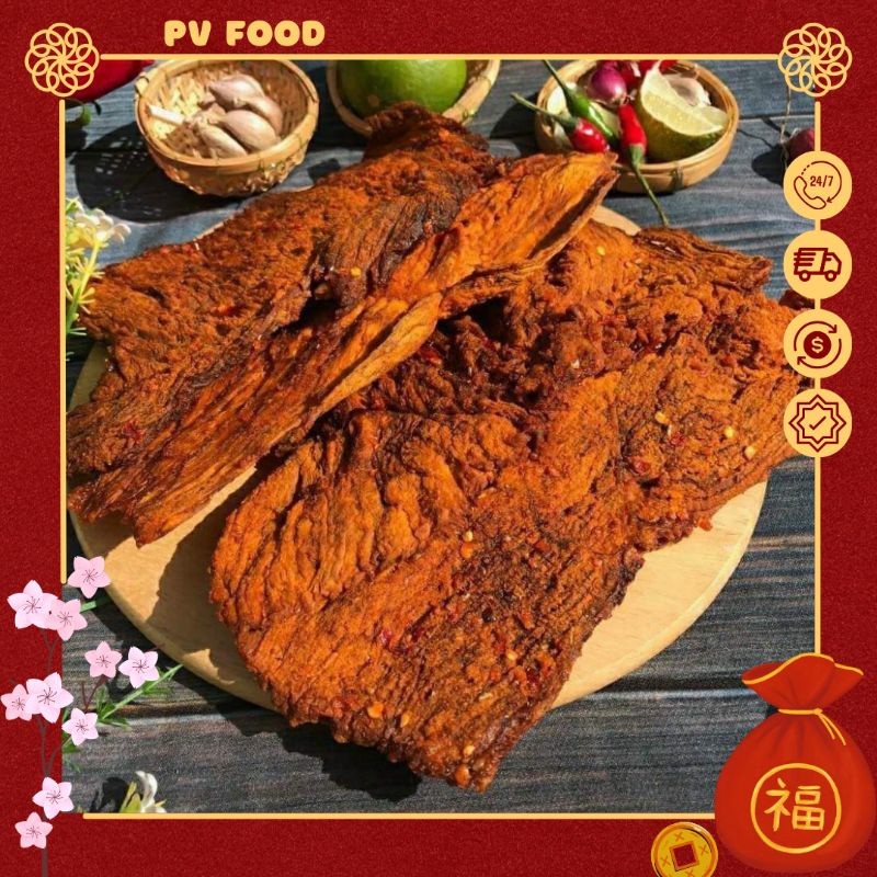 Khô Bò Miếng Thượng Hạng Mềm Dai Đậm Vị – Bò Khô Miếng Cay Ngọt Snack Ăn Vặt Cao Cấp | PV FOOD
