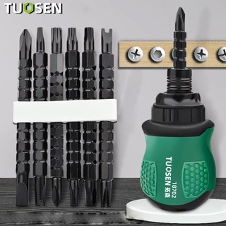 Bộ Tô vít lùn 2 đầu kèm 12 đầu vít đa dạng kiểu xoáy - điều chỉnh bánh cóc Ratchet - Hãng Tuosen