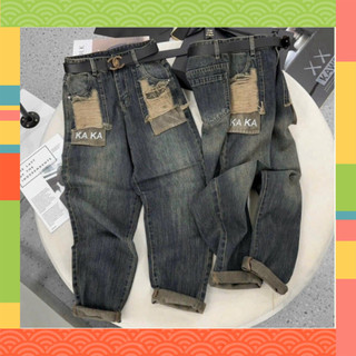 quần jea bò baggy nữ hoạ tiết rách túi chữ kaka cực fashion hàng hóa mới hothit G8