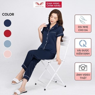 Bộ đồ ngủ nữ Pijama lụa mặc nhà VINGO tay ngắn quần dài dáng suông thanh lịch mặc Tết H217 VNGO