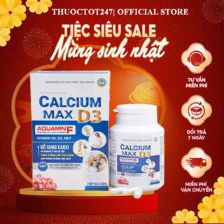 Canxi Hữu Cơ Calcium Max D3 - Canxi Từ Tảo Biển Đỏ Cho Cả Gia Đình + Vitamin D3 K2 - Hộp 60 viên