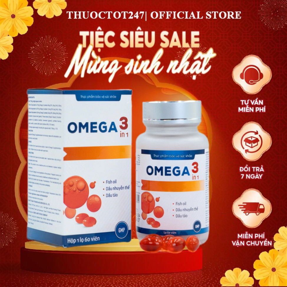 Viên uống dầu cá OMEGA 3 IN 1 tăng cường sức khoẻ não bộ, tim mạch và thị lực - Hộp 60 viên