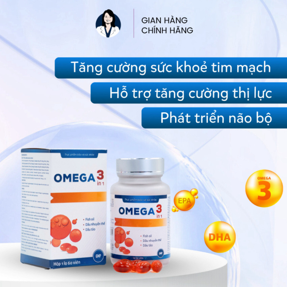 Viên uống dầu cá OMEGA 3 IN 1 tăng cường sức khoẻ não bộ, tim mạch và thị lực - Hộp 60 viên