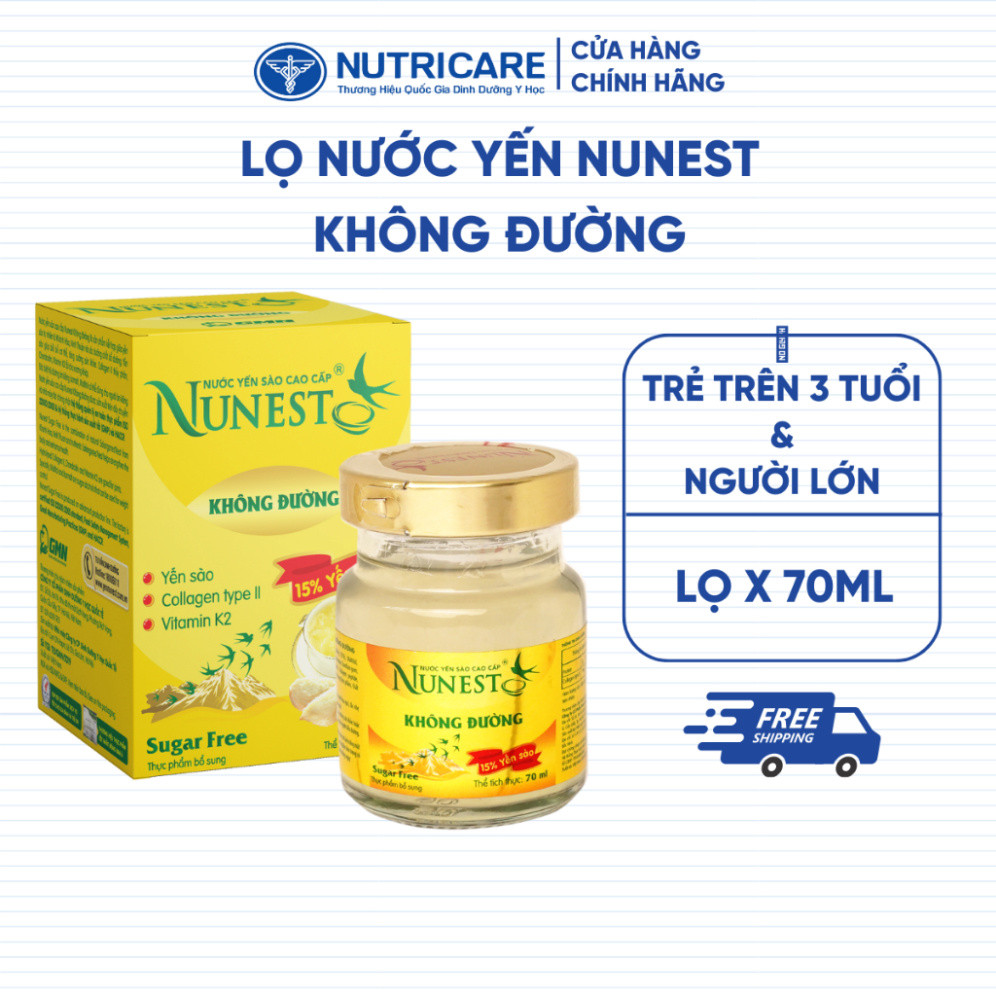 Nước Yến Sào NUNEST KHÔNG ĐƯỜNG 15% Tổ Yến Ổn Định Đường Huyết Cho Người Tiểu Đường Ăn Kiêng Suy Như