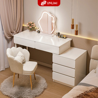 Bàn trang điểm, Bàn làm việc kèm tủ đựng đồ full trắng gỗ MDF kết hợp khung sắt chắc chắn thương hiệu UNLIMI - UM142