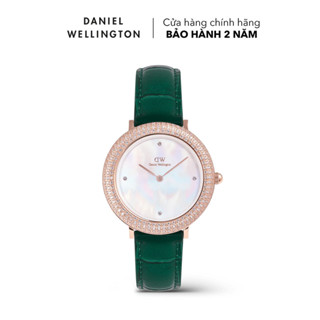 Đồng hồ Nữ Daniel Wellington dây da - DW00100826 Crystalline Bezel Green Croc MOP Mặt Xà Cừ đính đá Pha Lê Bạc 32mm