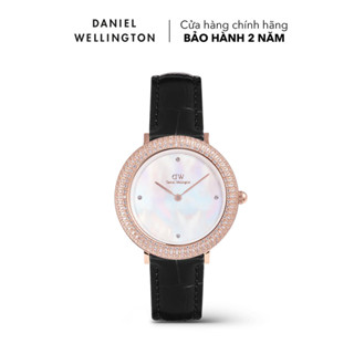 Đồng hồ Nữ Daniel Wellington dây da - DW00100827 Crystalline Bezel MOP Mặt Xà Cừ đính đá Pha Lê Bạc 32mm