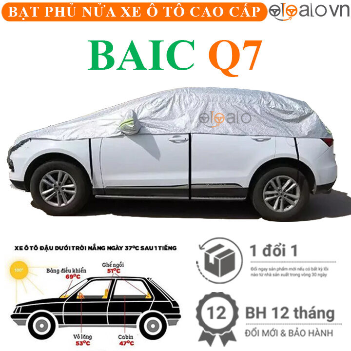 Bạt phủ nửa xe dành cho ô tô BAIC Q7 vải dù tráng nhôm cao cấp - OTOALO