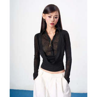 Áo kiểu nữ tay dài Flabebe cổ sơ mi, vải thun giấy đẹp, mềm mại, co giản nhẹ, ôm body - Dreams Top