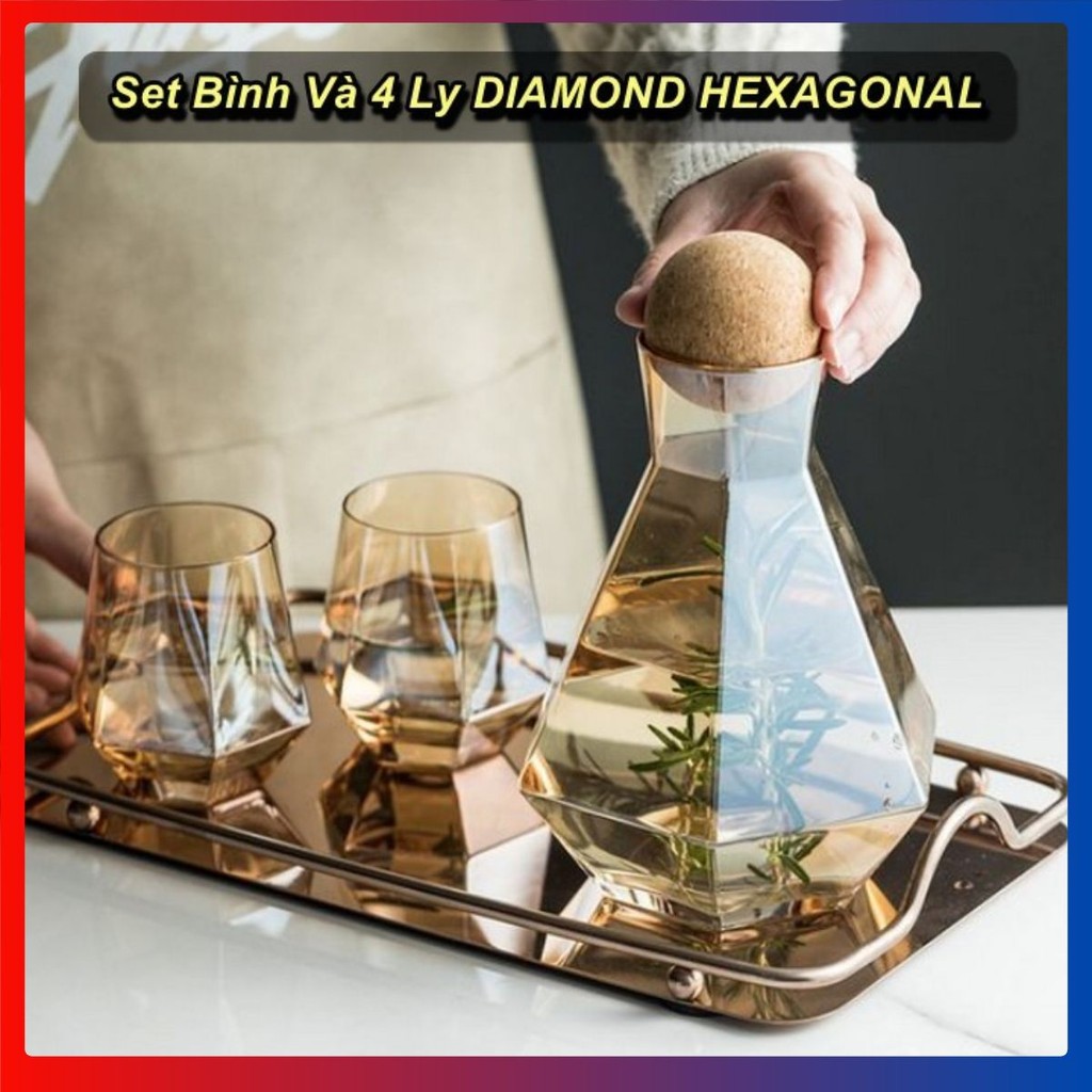Bộ Bình Và Ly DIAMOND HEXAGONAL Cao Cấp 💯Store VN💯