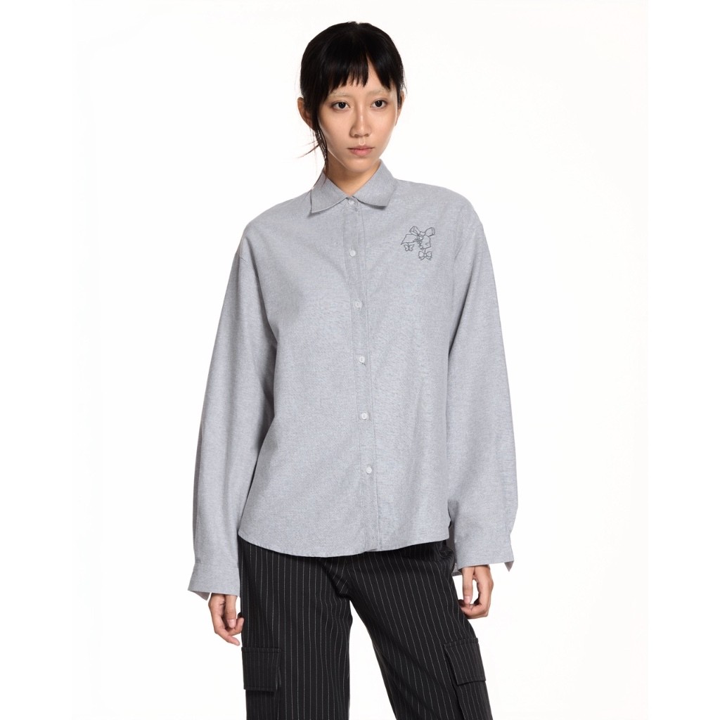 LIBÉ WORKSHOP - Áo sơ mi dáng oversize thêu nơ màu xám