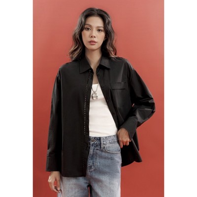 LIBÉ WORKSHOP - Áo sơ mi oversize phối dây ren màu đen