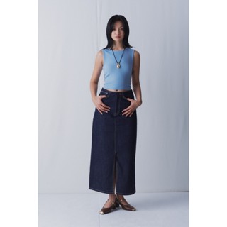  LIBÉ WORKSHOP - Chân váy denim dáng dài xẻ tà thân trước màu xanh dương đậm 