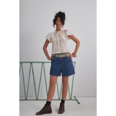 LIBÉ WORKSHOP - Quần jeans ngắn ống suông màu xanh dương
