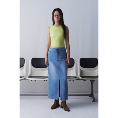 LIBÉ WORKSHOP - Chân váy denim dáng dài xẻ tà thân trước màu xanh dương
